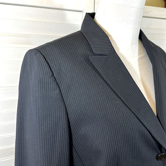 Tahari ASL Blazer Jacket Size 16 Navy Blue Pinstripe - Picture 4 of 15